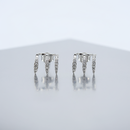 Silver Crystal Triple Claw Stud Earrings | Fashion Jewelry for Women