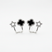 Silver Star & Black Clover Ear Cuff Earrings | Layered Ear Styling for Women