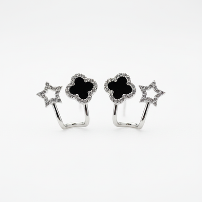 Silver Star & Black Clover Ear Cuff Earrings | Layered Ear Styling for Women