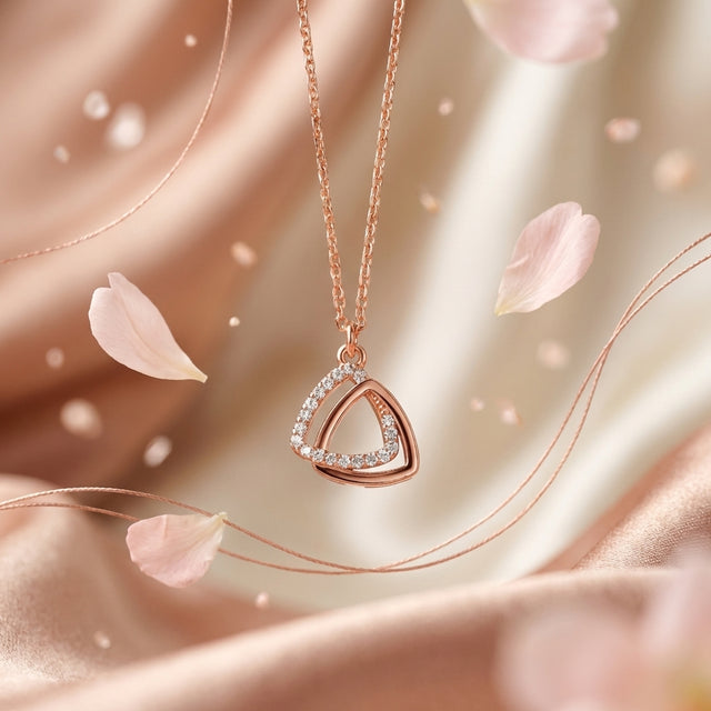 Rose Gold Finish Triangle Pendant Necklace for Women