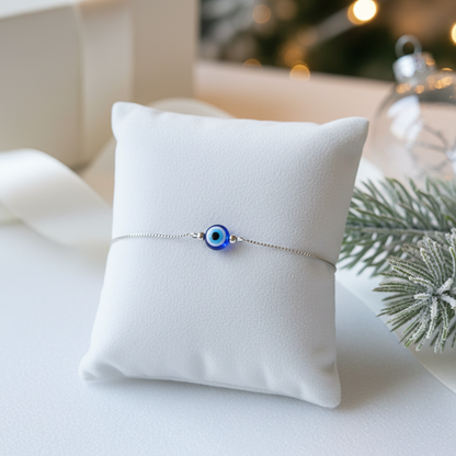 Minimalist Evil Eye Bracelet for Women | Silver Finish