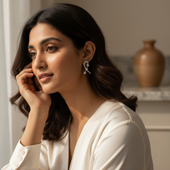 Silver Finish Pearl Ribbon Earrings | Crystal & Pearl Artificial Jewelry for Women