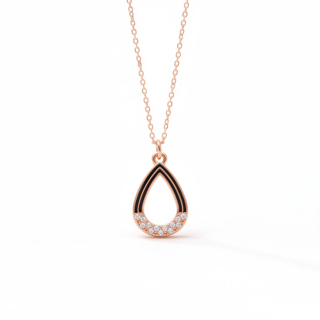 Rose Gold Finish Teardrop Pendant Necklace for Women | CZ Studded