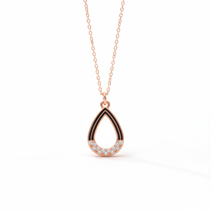 Rose Gold Finish Teardrop Pendant Necklace for Women | CZ Studded
