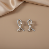 Silver Finish Pearl Ribbon Earrings | Crystal & Pearl Artificial Jewelry for Women