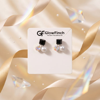 Black Crystal Pearl Drop Earrings for Women | Elegant Jewelry