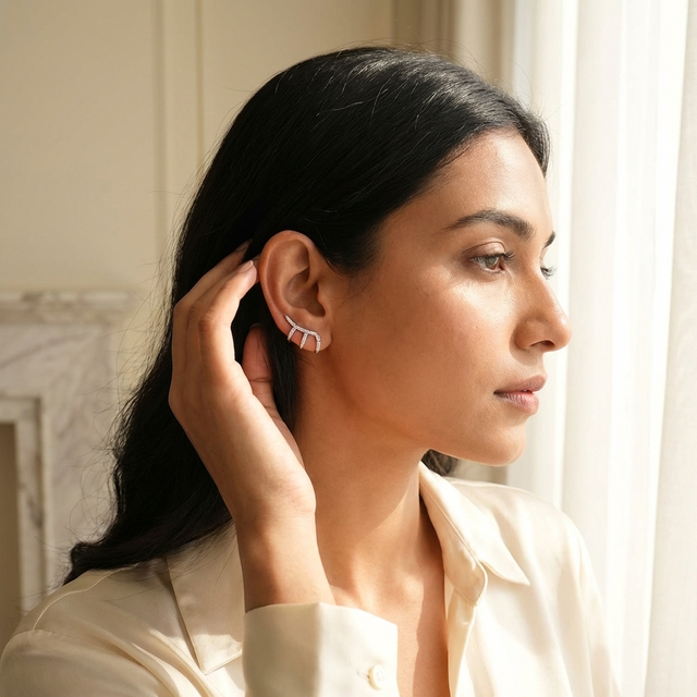 Silver Crystal Triple Claw Stud Earrings | Fashion Jewelry for Women