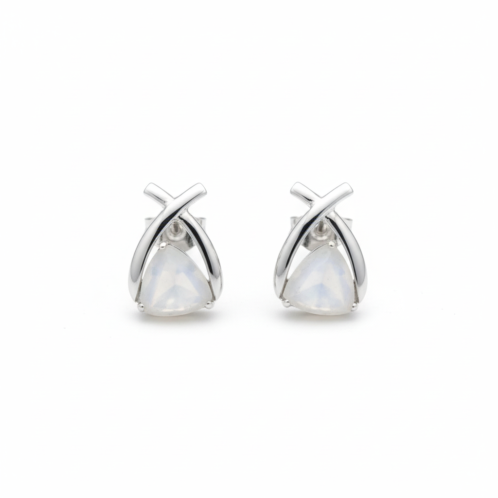 Silver Finish Opal Stud Earrings | Elegant Everyday Jewelry for Women