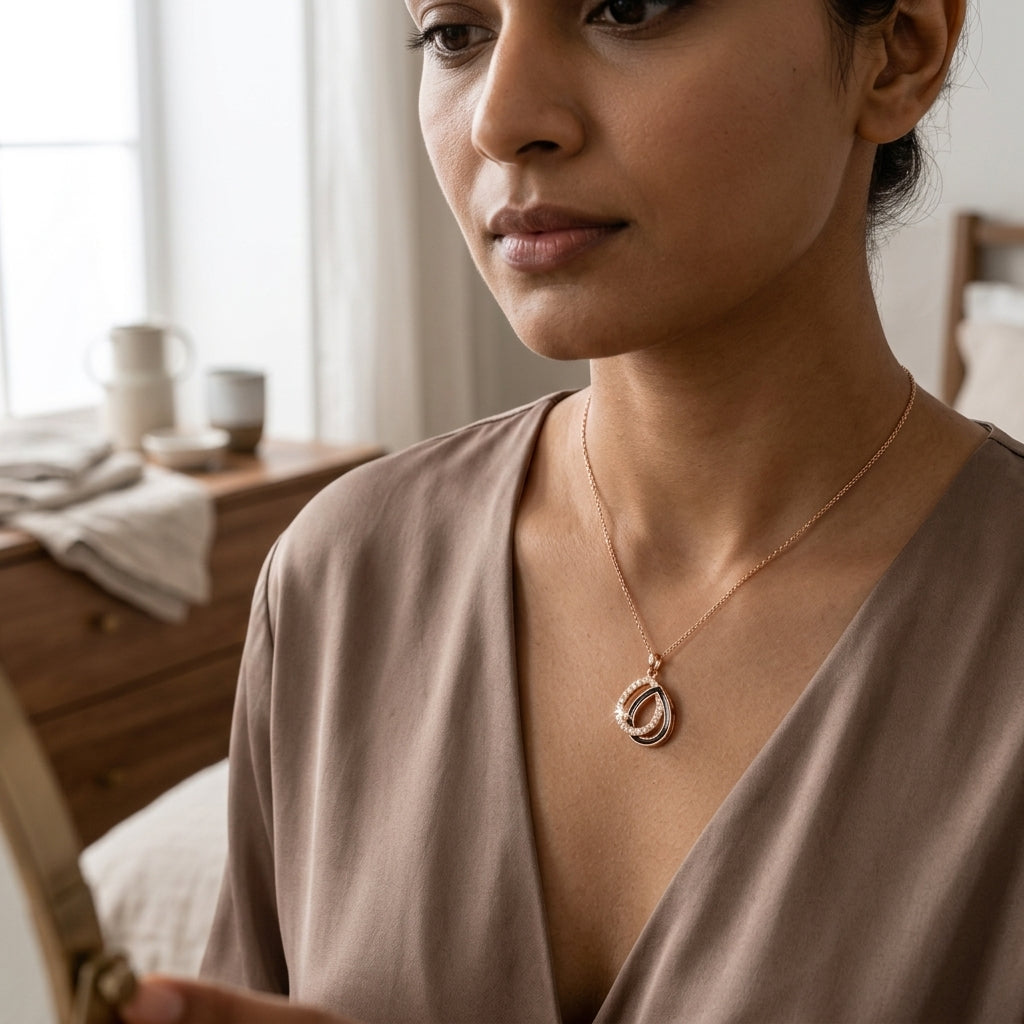 Rose Gold Finish Teardrop Pendant Necklace for Women