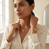 Butterfly Gold Finish Necklace Bracelet Set for Women