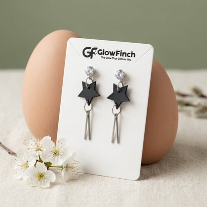 Black Star Drop Earrings for Women Silver Finish Fashion Jewelry