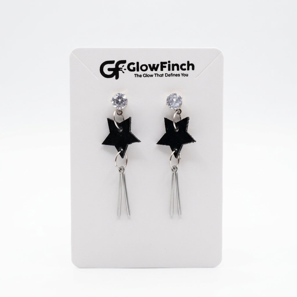 Black Star Drop Earrings for Women Silver Finish Fashion Jewelry