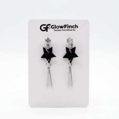 Black Star Drop Earrings for Women Silver Finish Fashion Jewelry