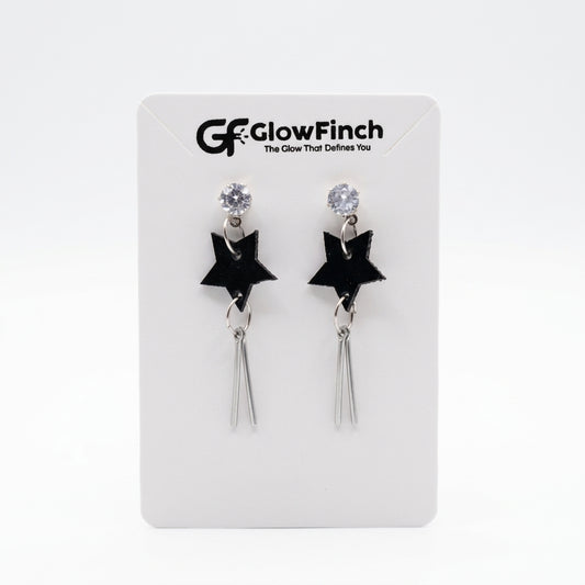 Black Star Drop Earrings for Women Silver Finish Fashion Jewelry
