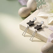 Black Star Drop Earrings for Women Silver Finish Fashion Jewelry