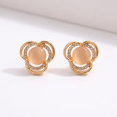 Gold Finish Floral Stud Earrings for Women with Crystal