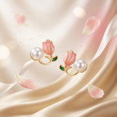 Rose Bud Pearl Stud Earrings Gold Finish for Women