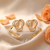 Gold Finish Floral Stud Earrings for Women with Crystal