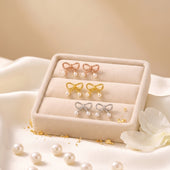 Bow Pearl Stud Earrings for Women Gold Finish (Pack of 3)