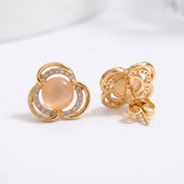 Gold Finish Floral Stud Earrings for Women with Crystal