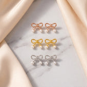 Bow Pearl Stud Earrings for Women Gold Finish (Pack of 3)