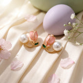 Rose Bud Pearl Stud Earrings Gold Finish for Women