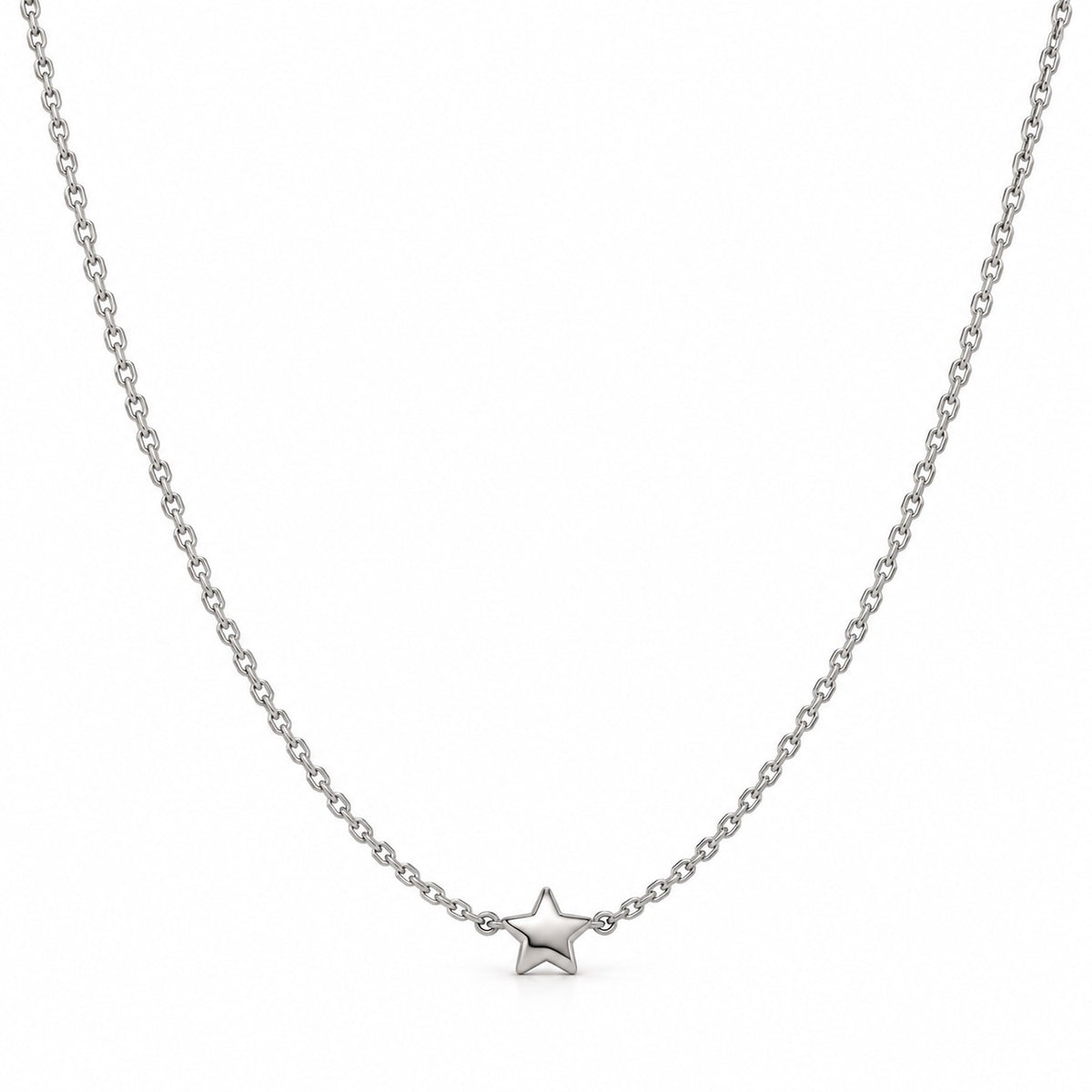 Silver star pendant chain necklace for women on a white background