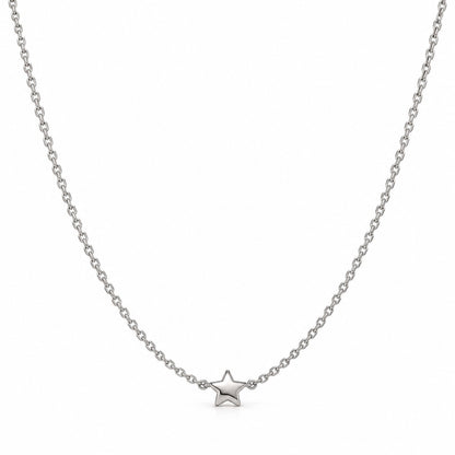 Silver star pendant chain necklace for women on a white background
