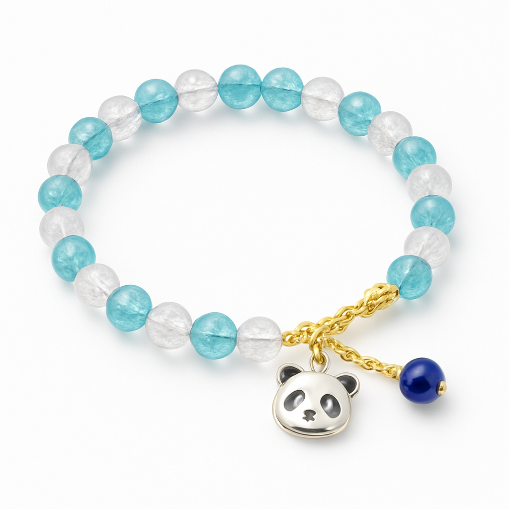 Blue Crystal Beaded Bracelet with Panda Charm – Elegant Handmade Stretch Bracelet for Women