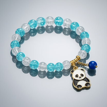 Blue Crystal Beaded Bracelet with Panda Charm – Elegant Handmade Stretch Bracelet for Women