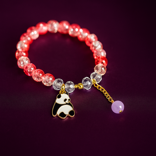 Cute Panda Charm Beaded Bracelet for Girls – Pink & White Crystal Beads