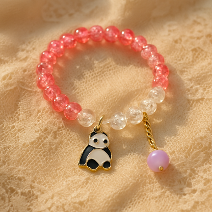 Cute Panda Charm Beaded Bracelet for Girls – Pink & White Crystal Beads