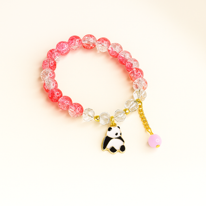 Cute Panda Charm Beaded Bracelet for Girls – Pink & White Crystal Beads