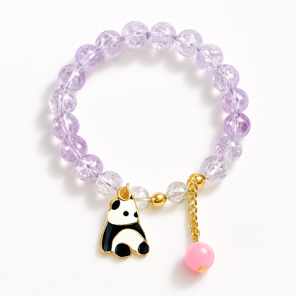 Elegant Purple Crystal Bead Bracelet with Panda Charm and Pink Pendant