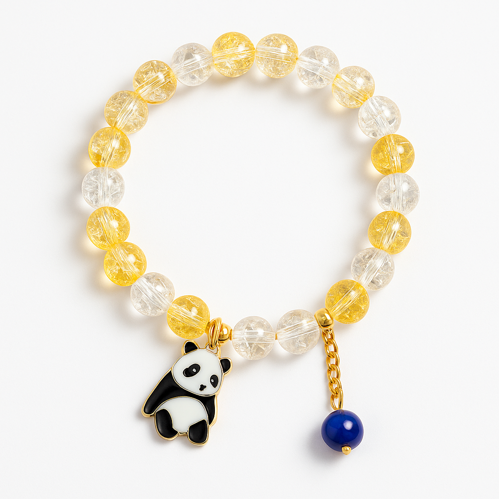 Adorable Panda Charm Crystal Bead Bracelet with Gold Chain & Blue Bead