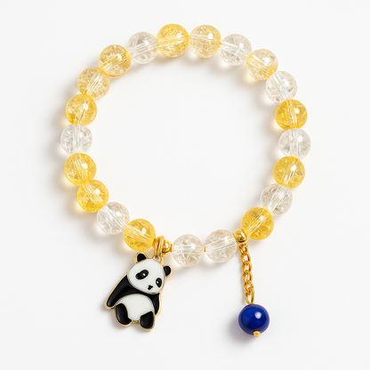 Adorable Panda Charm Crystal Bead Bracelet with Gold Chain & Blue Bead