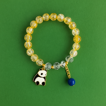 Adorable Panda Charm Crystal Bead Bracelet with Gold Chain & Blue Bead