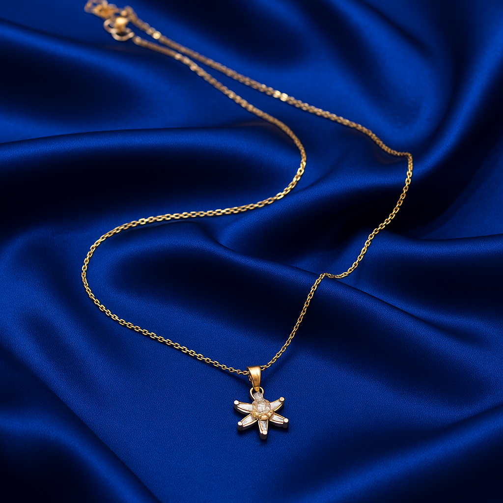 Elegant Gold Starburst Pendant Necklace with Sparkling Baguette Crystals