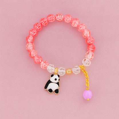 Cute Panda Charm Beaded Bracelet for Girls – Pink & White Crystal Beads